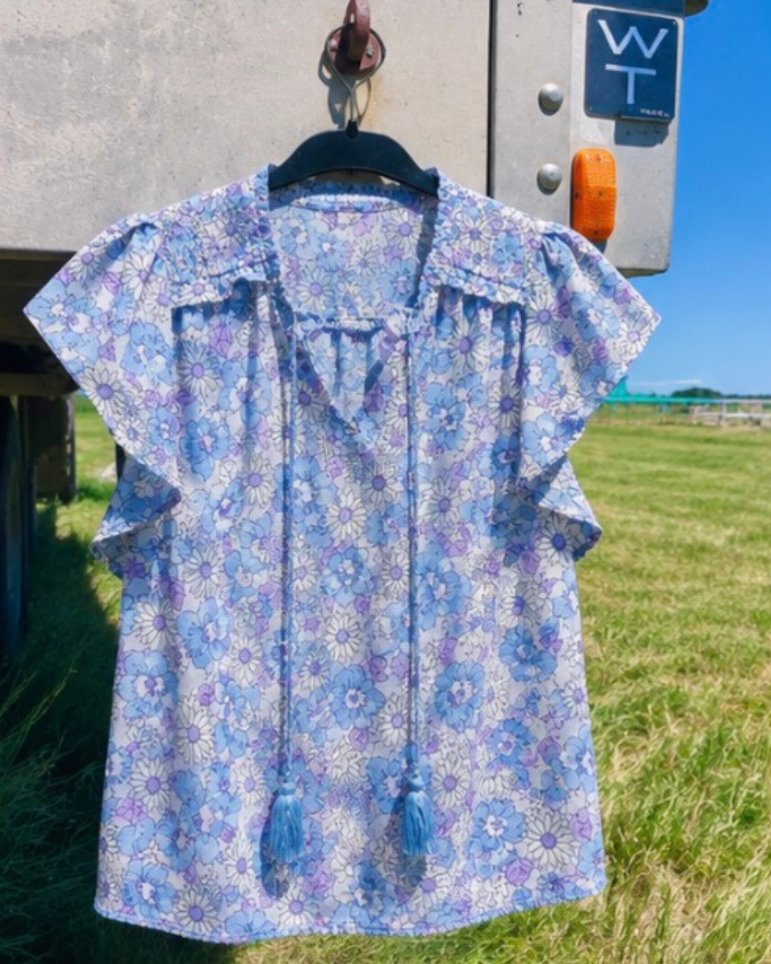 Periwinkle Flutter Tie Blouse