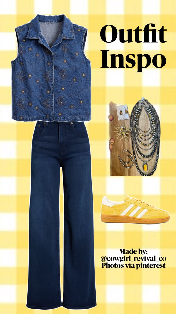 Yellow Rosette Denim Vest